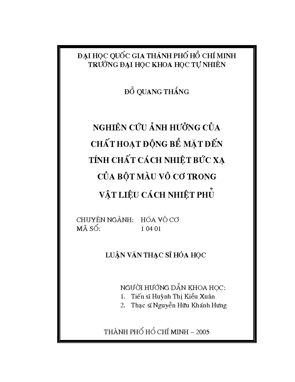 Nghiên cứu ảnh hưởng của chất hoạt động bề mặt đến tính chất cách nhiệt bức xạ của bột màu vô cơ trong vật liệu cách nhiệt phủ