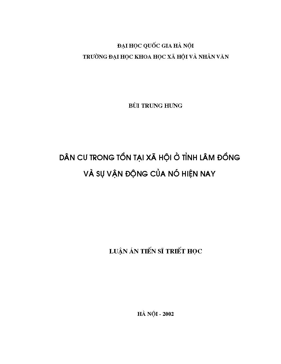 Dân cư trong tồn tại xã hội ở tỉnh Lâm Đồng và sự vận động của nó hiện nay