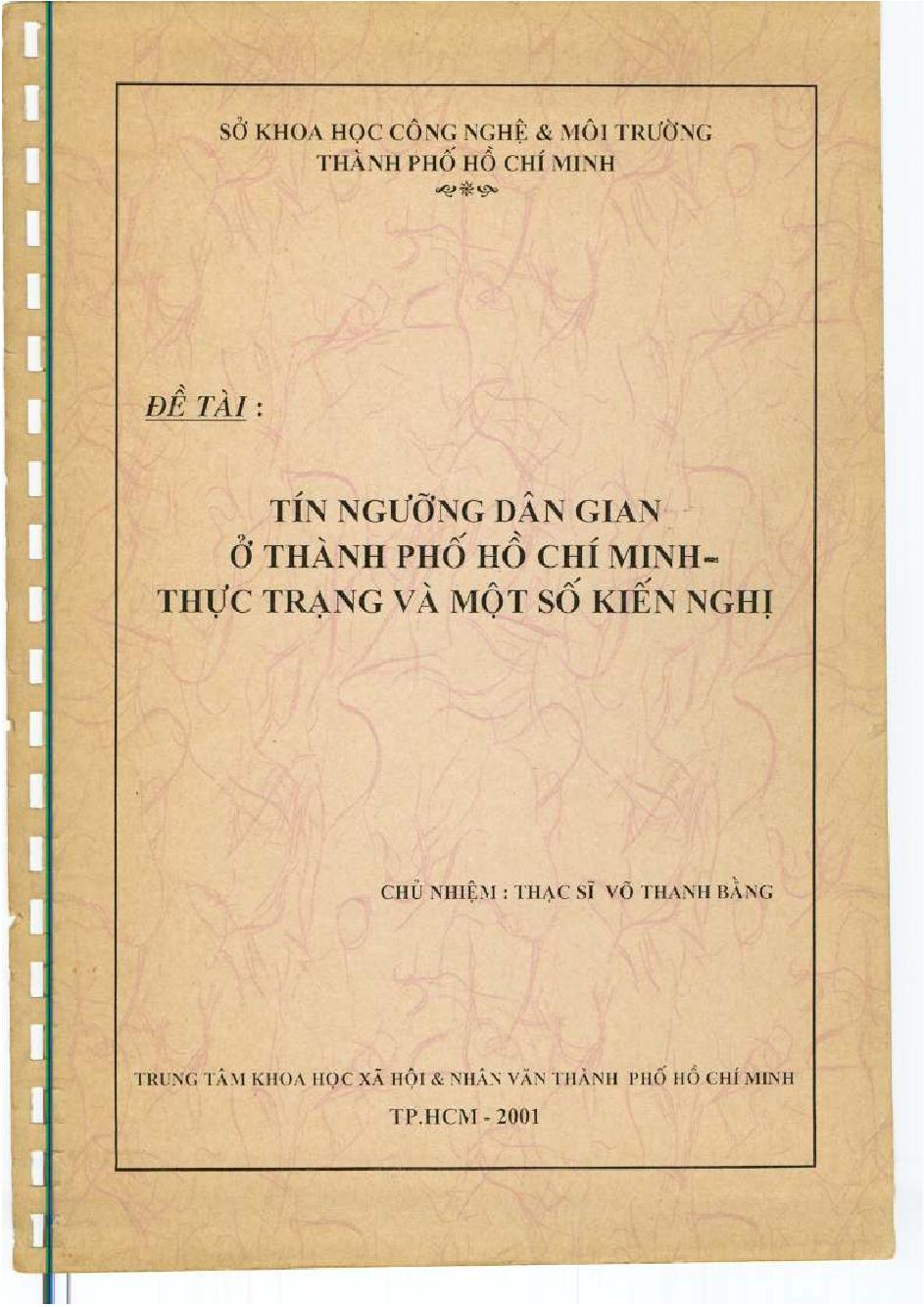 Tín ngưỡng dân gian ở thành phố Hồ Chí Minh :$bThực trạng và một số kiến nghị