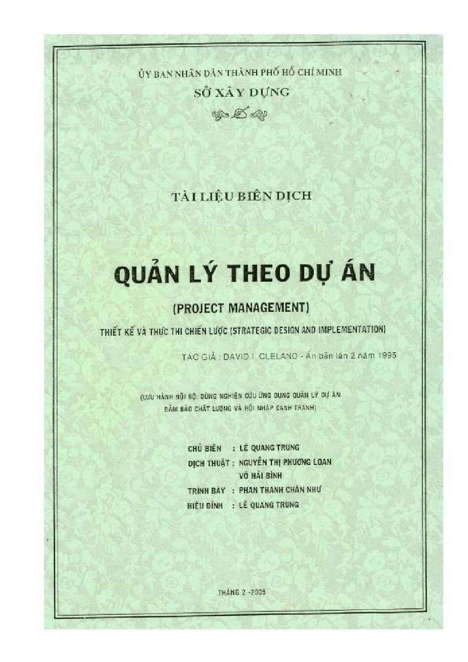 Quản lý theo dự án: Thiết kế và thực thi chiến lược =$bProject management: Strategic design and implementation