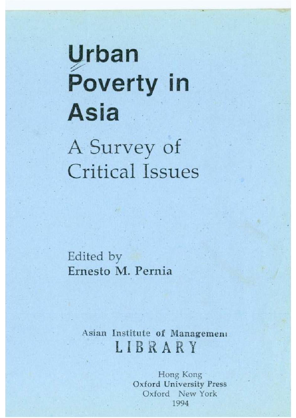 Urban poverty in Asia :$bA survey of critical issues