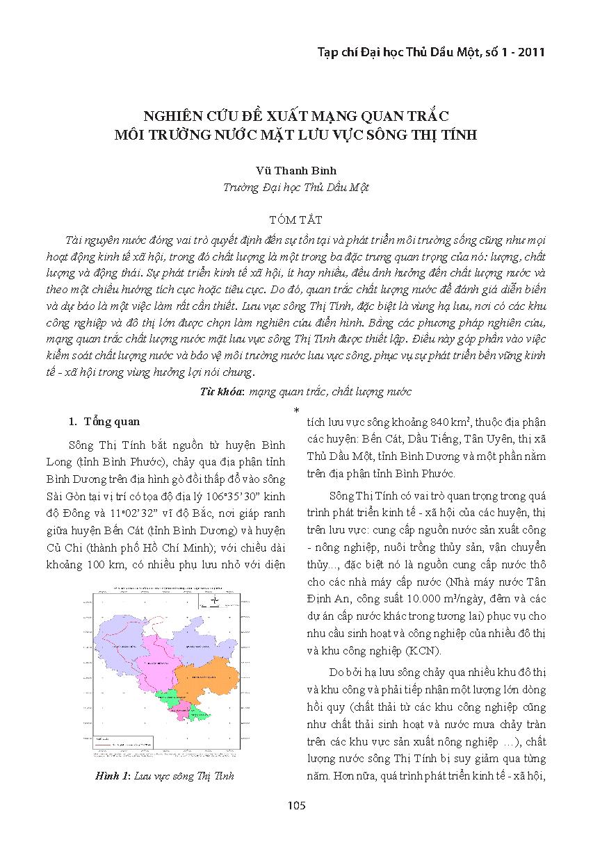 Nghiên cứu đề xuất mạng quan trắc môi trường nước mặt lưu vực sông thị tính