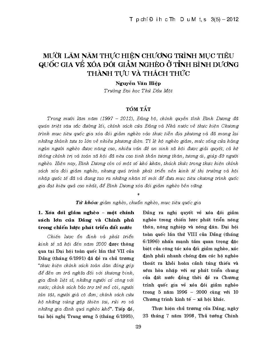 Mười lăm năm thực hiện chương trình mục tiêu quốc gia về xóa đói giảm nghèo ở tình bình dương thành tựu và thách thức