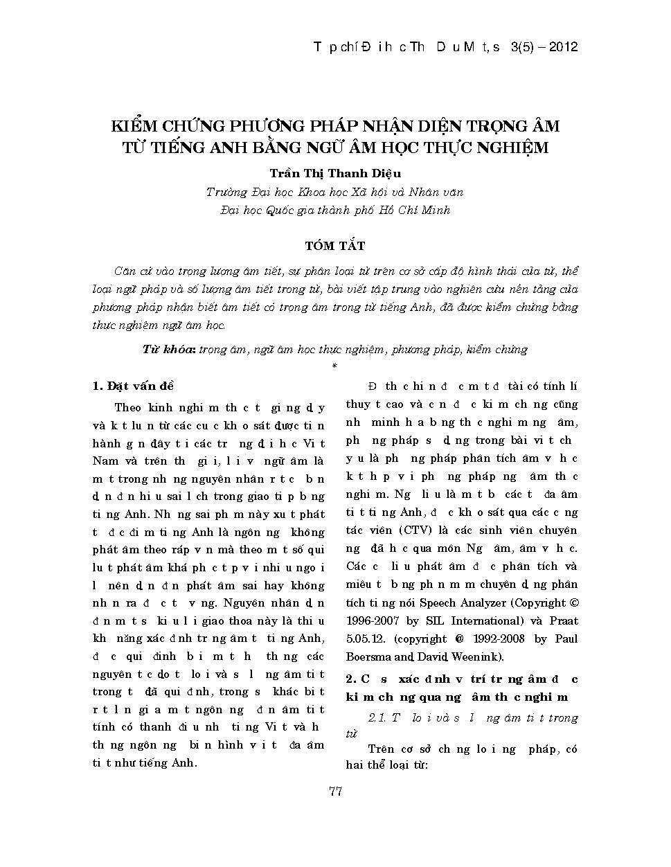 Kiểm chứng phương pháp nhận diện trọng âm từ tiếng anh bằng ngữ âm học thực nghiệm