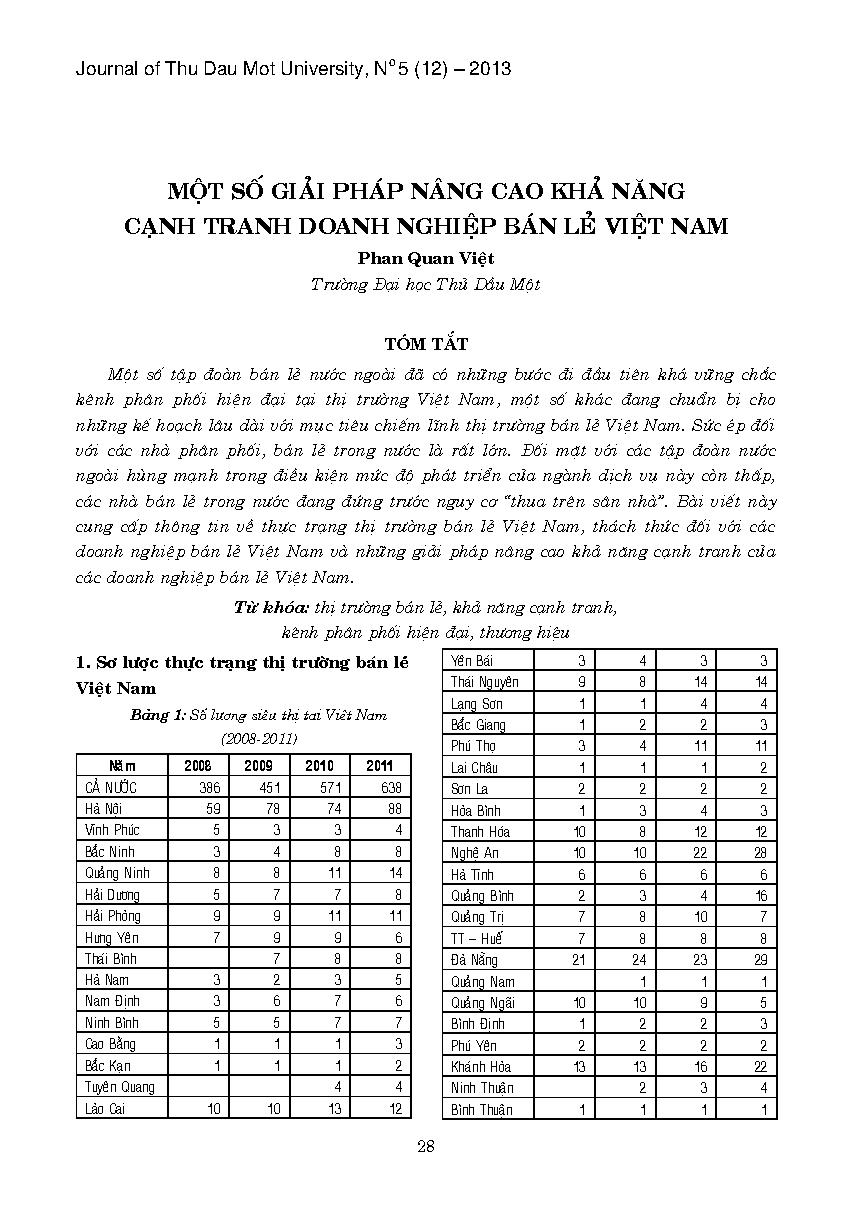 Một số giải pháp nâng cao khả năng cạnh tranh doanh ngiệp bán lẻ Việt Nam