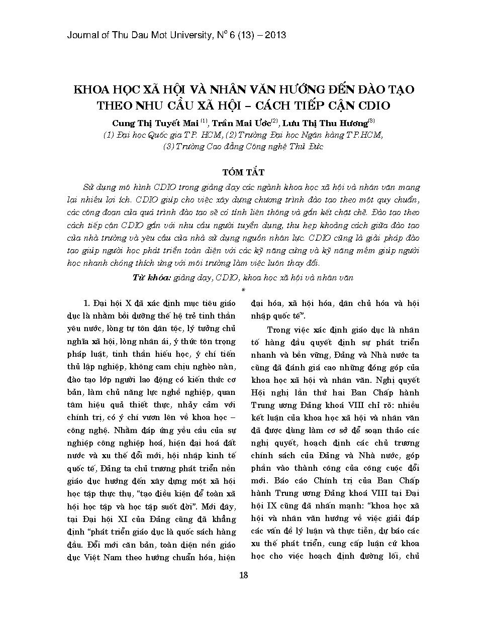 Khoa học xã hội và nhân văn hướng đến đào tạo theo nhu cầu xã hội - cách tiếp cận CDIO