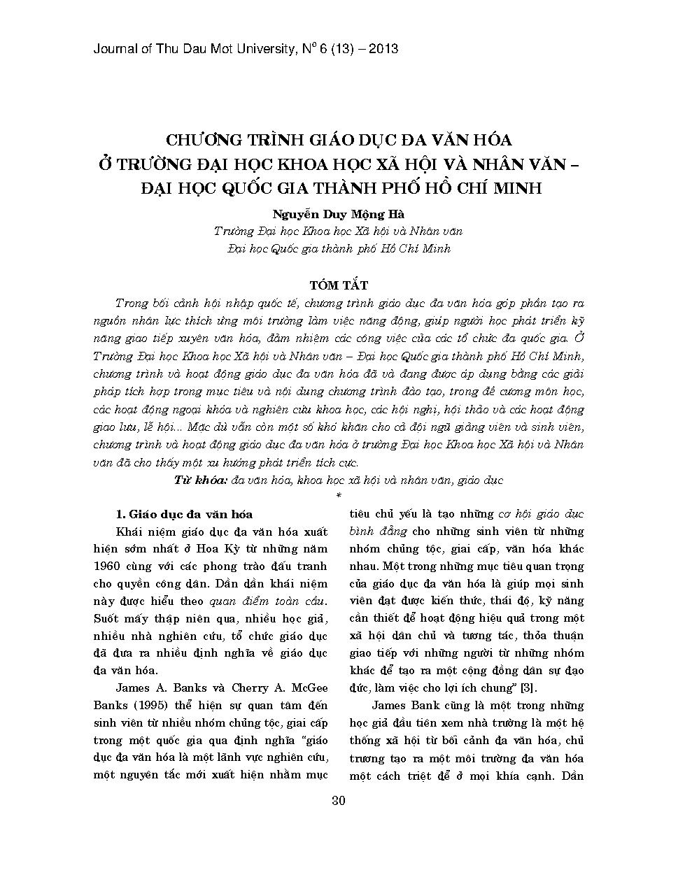 Chương trình giáo dục đa văn hóa ở trường đại học khoa học xã hội và nhân văn - đại học quốc gia Thành phố Hồ Chí Minh