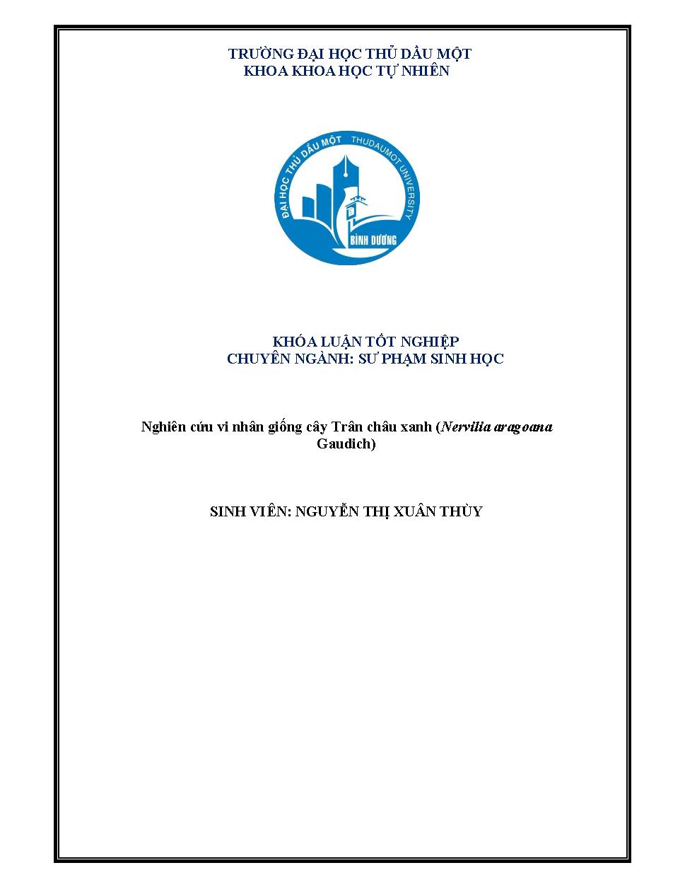 Nghiên cứu vi nhân giống cây trân châu xanh (Nervilia aragoana gaudich)