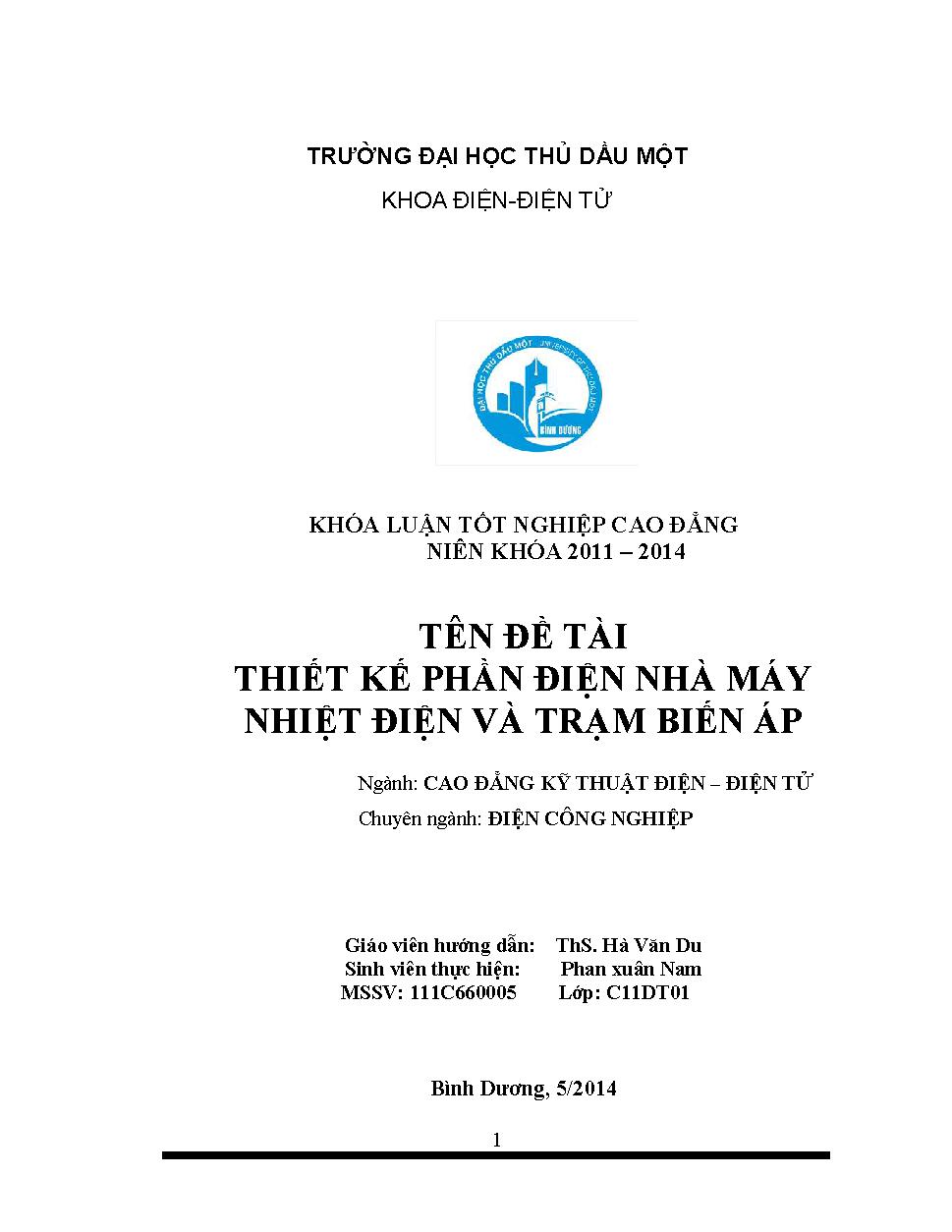 Thiết kế phần điện nhà máy nhiệt điện và trạm biến áp