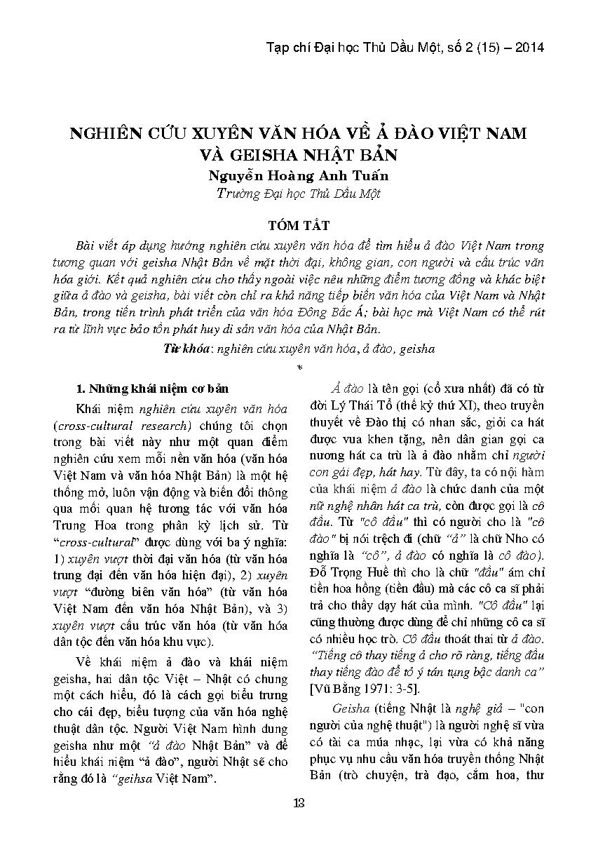 Nghiên cứu xuyên văn hóa về ả đào Việt Nam và geisha Nhật Bản