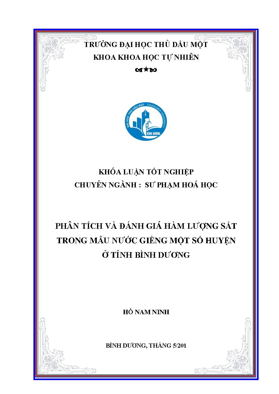 Phân tích và đánh giá hàm lượng sắt trong mẫu nước giếng một số huyện ở tỉnh Bình Dương