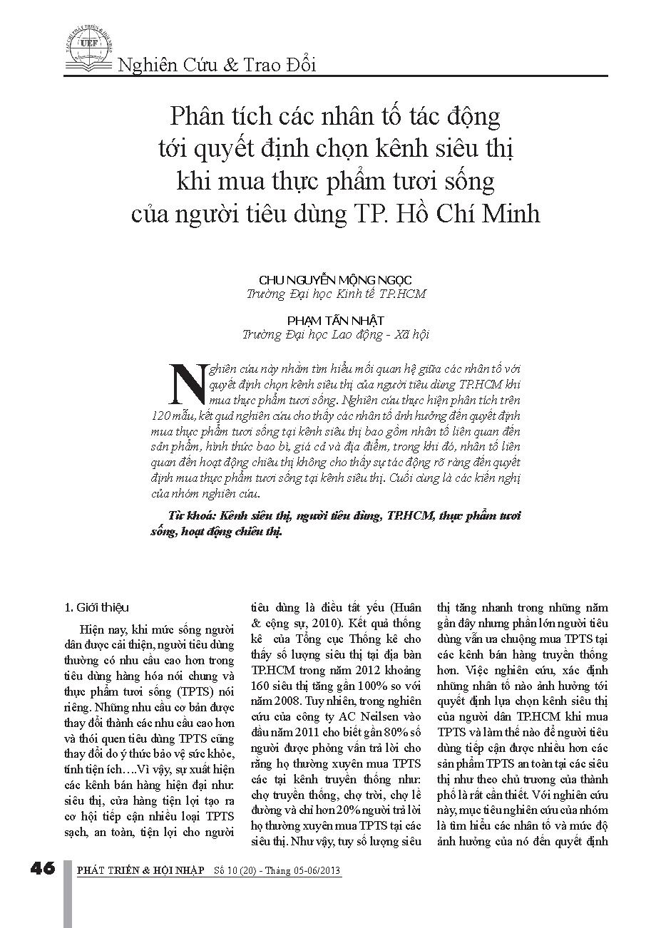 Phân tích các nhân tố quyết định chọn kênh siêu thị khi mua thực phẩm tươi sống của người tiêu dùng ở Tp. Hồ Chí Minh