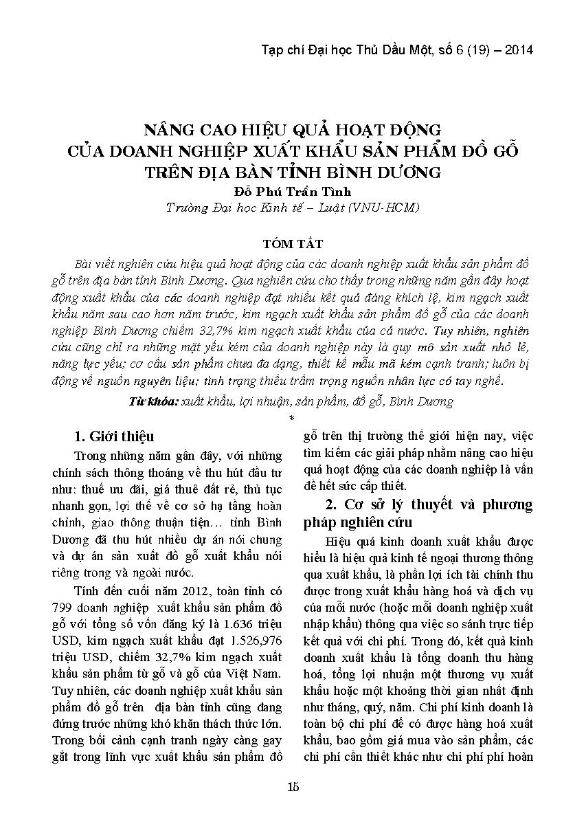 Nâng cao hiệu quả hoạt động của doanh nghiệp xuất khẩu sản phẩm đồ gỗ trên địa bàn tỉnh Bình Dương