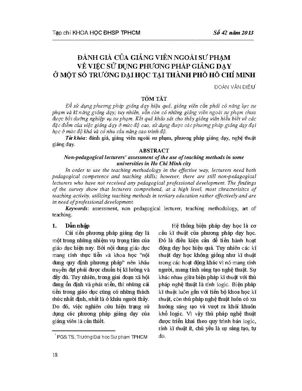 Đánh giá của giảng viên ngoài sư phạm về việc sử dụng phương pháp giảng dạy ở một số trường Đại học tại Thành phố Hồ Chí Minh