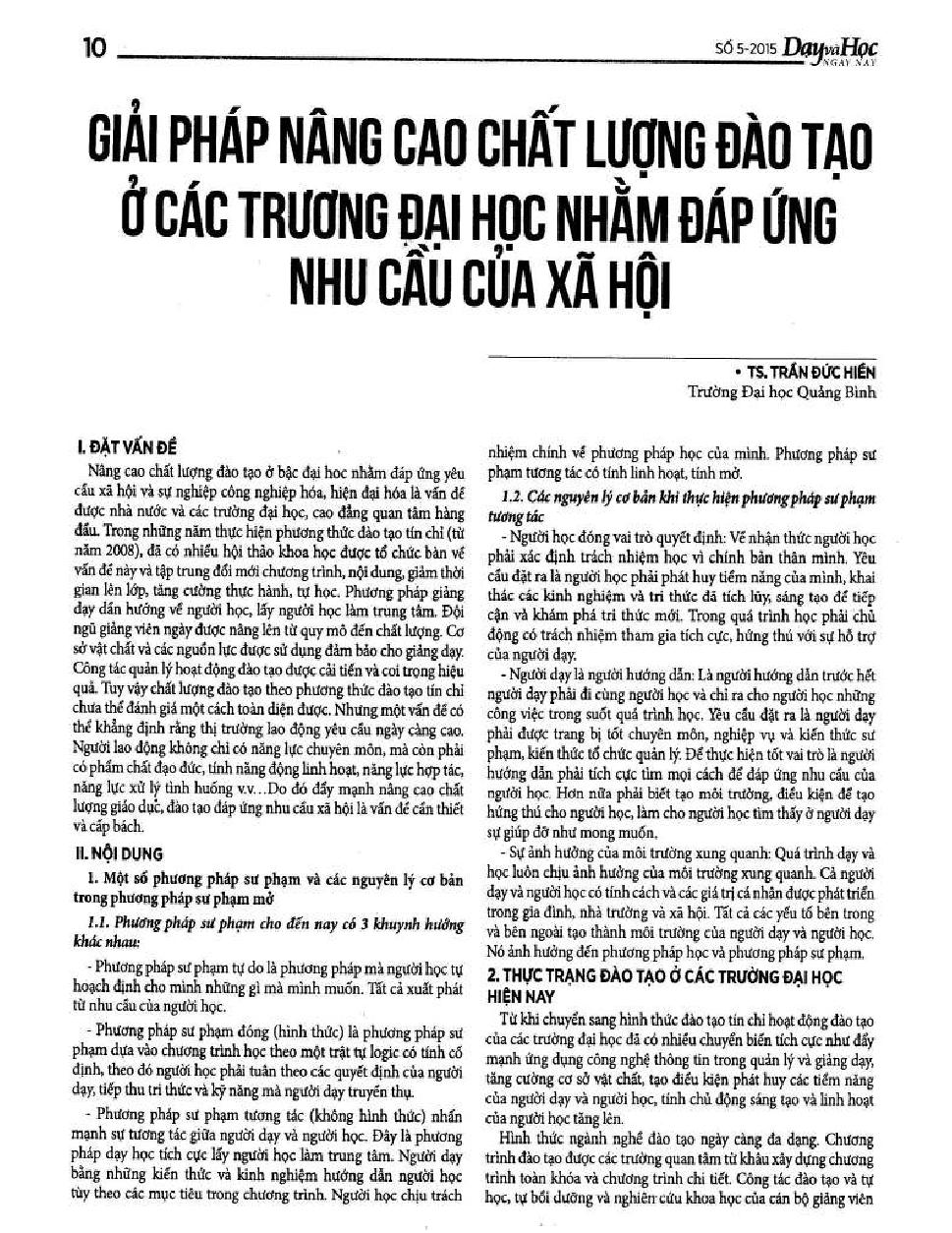 Giải pháp nâng cao chất lượng đào tạo ở các trường đại học nhằm đáp ứng nhu cầu của xã hội