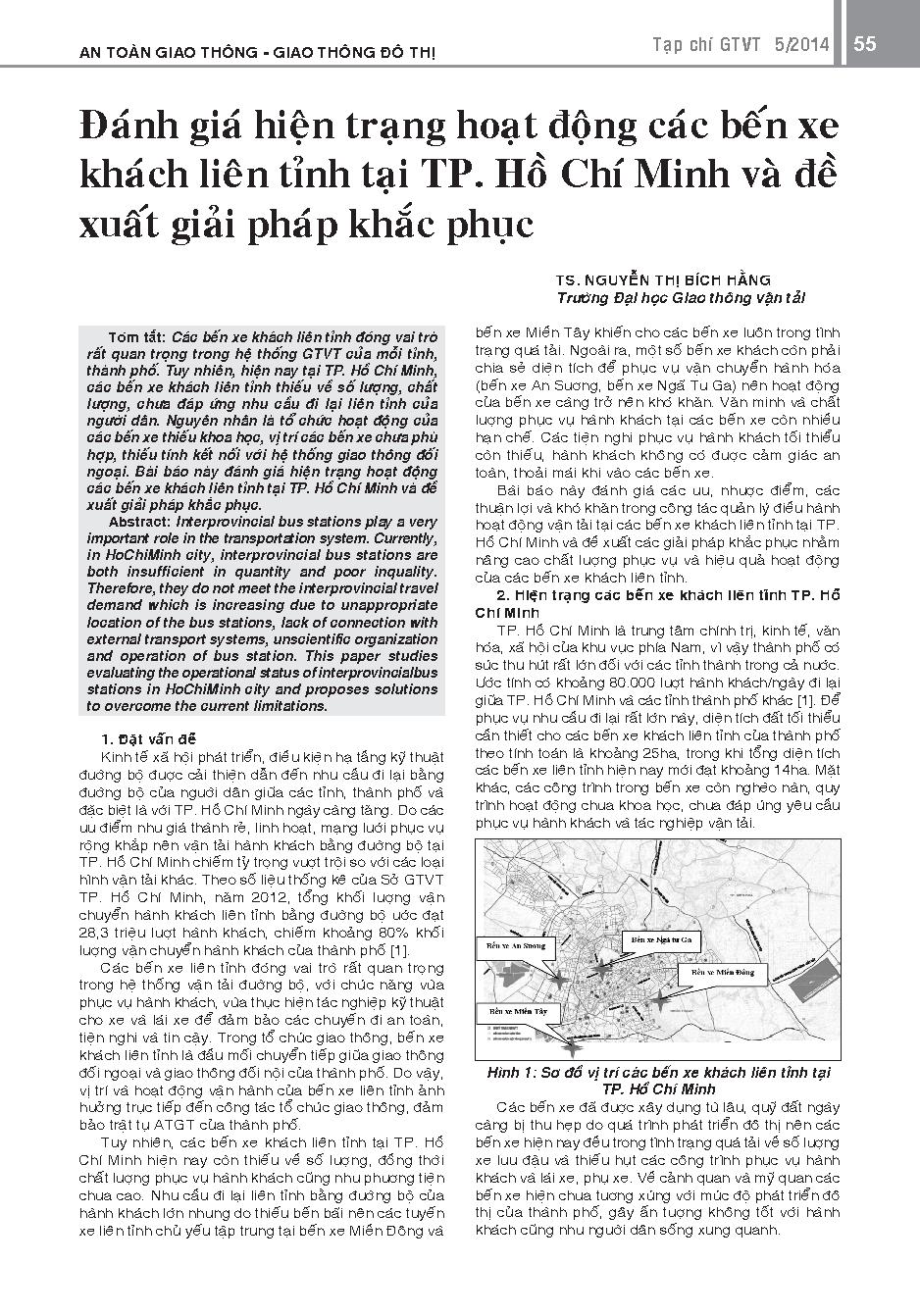 Đánh giá hiện trạng hoạt động các bến xe khách liên tỉnh tại Tp. Hồ Chí Minh và đề xuất giải pháp khắc phục