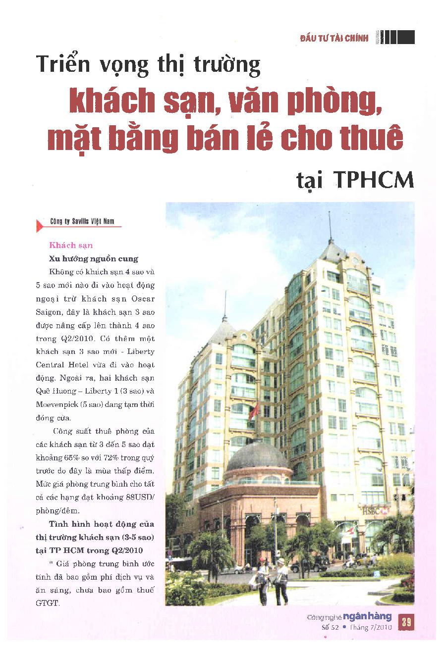 Triển vọng thị trường, khách sạn, văn phòng, mặt bằng bán lẻ cho thuê tại TPHCM