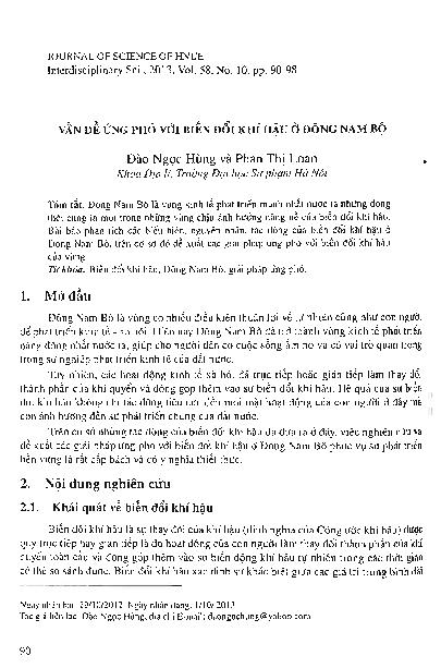 Vấn đề với ứng phó biến đổi khí hậu ở Đông Nam Bộ