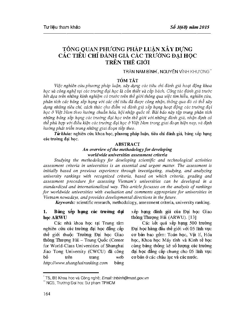 Tổng quan phương pháp luận xây dựng các tiêu chí đánh giá các trường đại học trên thế giới