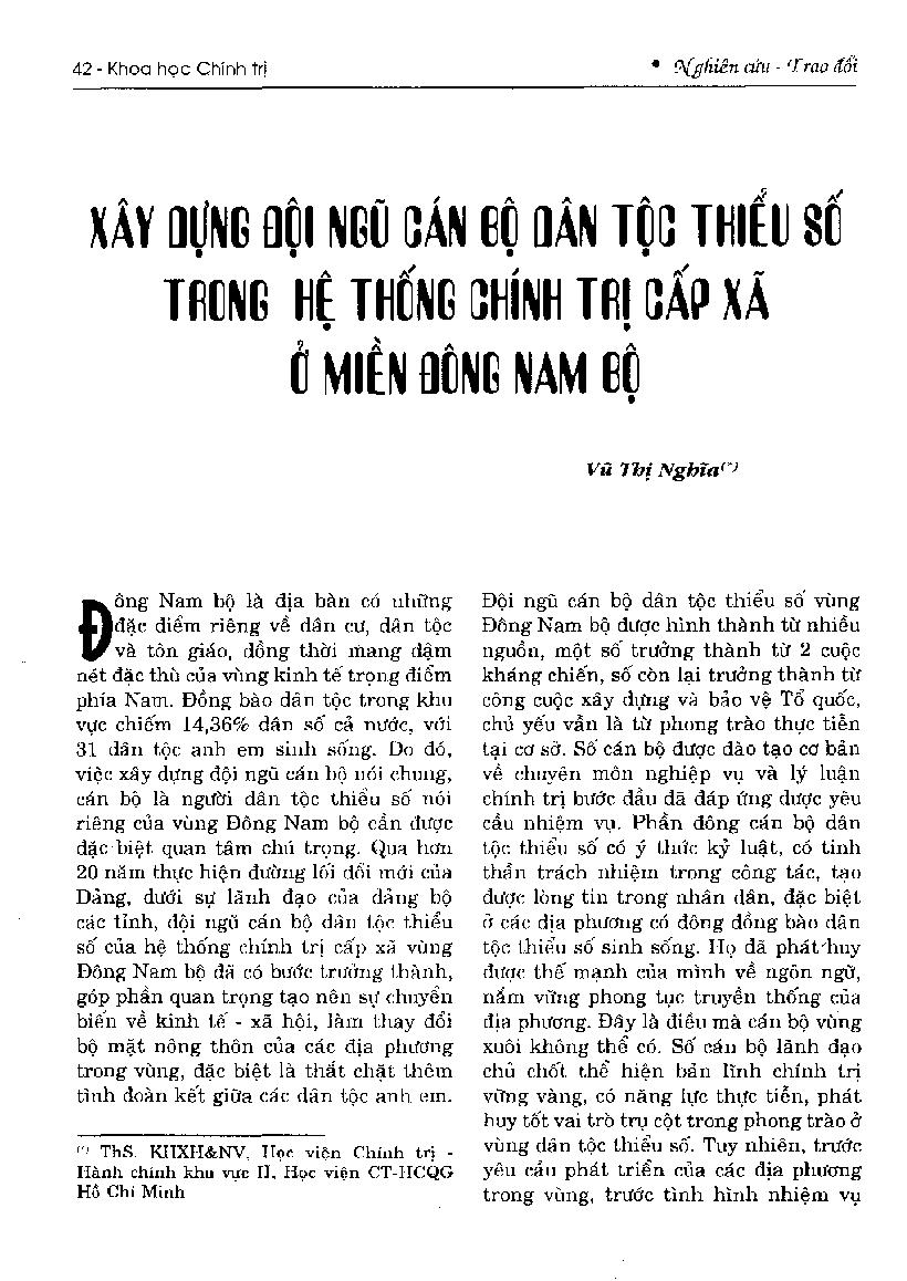 Xây dựng đội ngũ cán bộ dân tộc thiểu số trong hệ thống chính trị cấp xã ở miền Đông Nam Bộ