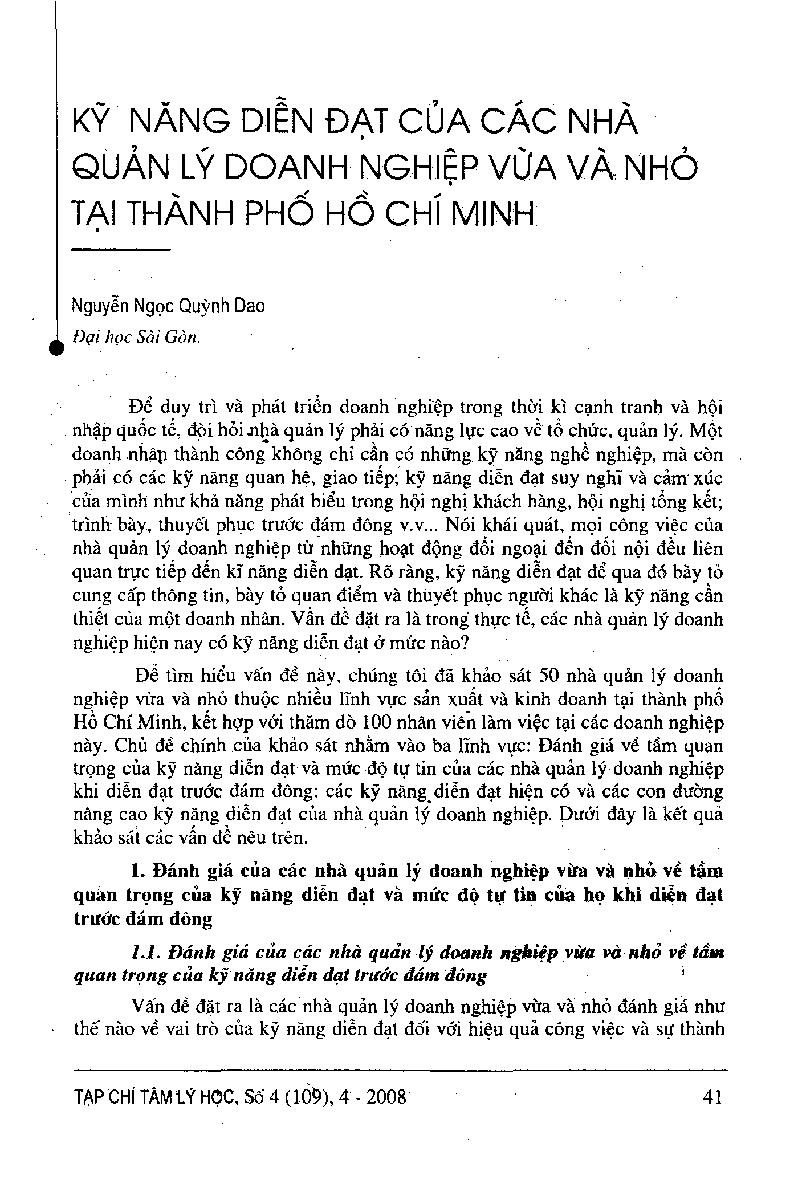 Kỹ năng diễn đạt của các nhà quản lý doanh nghiệp vừa và nhỏ tại Thành phố Hồ Chí Minh