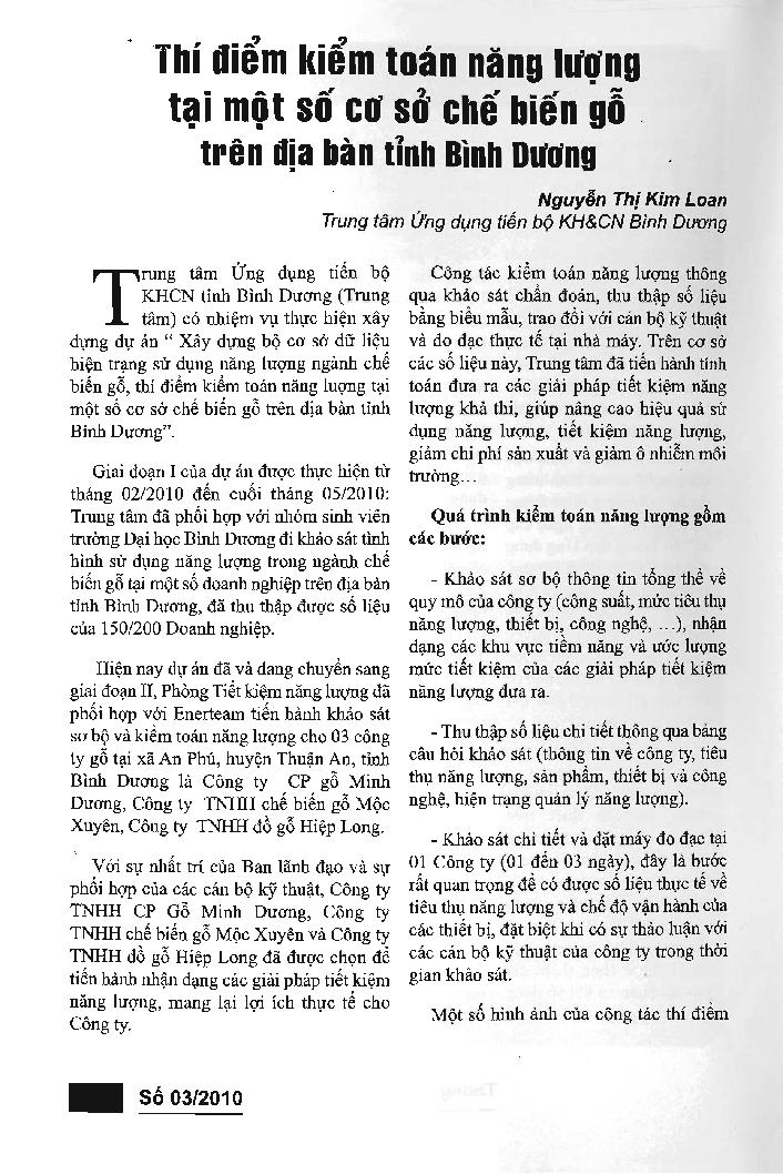 Thí điểm kiểm toán năng lượng tại một số cơ sở chế biến gỗ trên địa bàn tỉnh Bình Dương