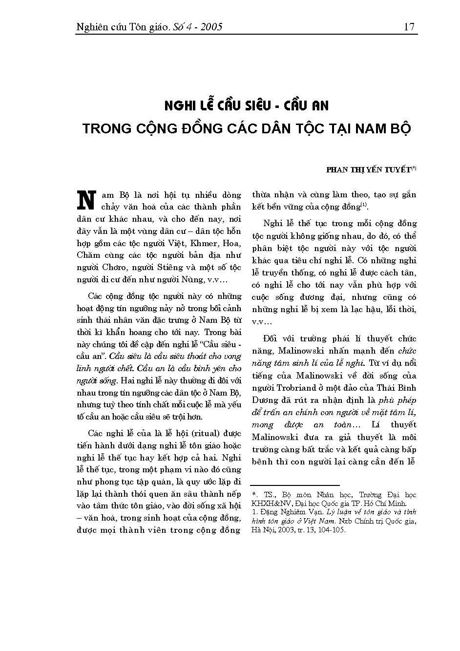 Nghi lễ cầu siêu - cầu an trong cộng đồng các dân tộc tại Nam Bộ