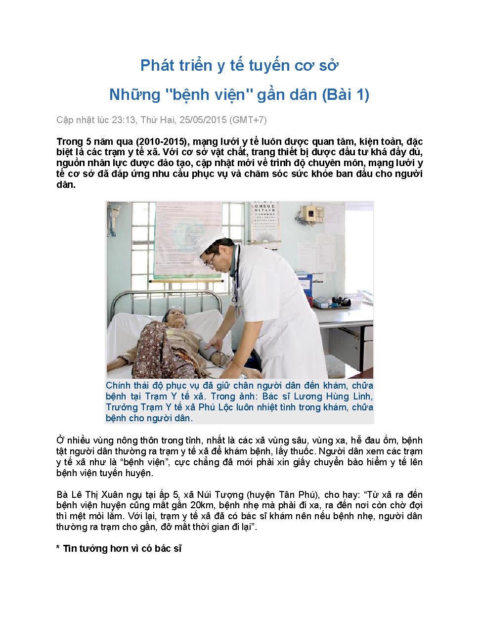 Phát triển y tế tuyến cơ sở$nBài 1,$pNhững "bệnh viện" gần dân