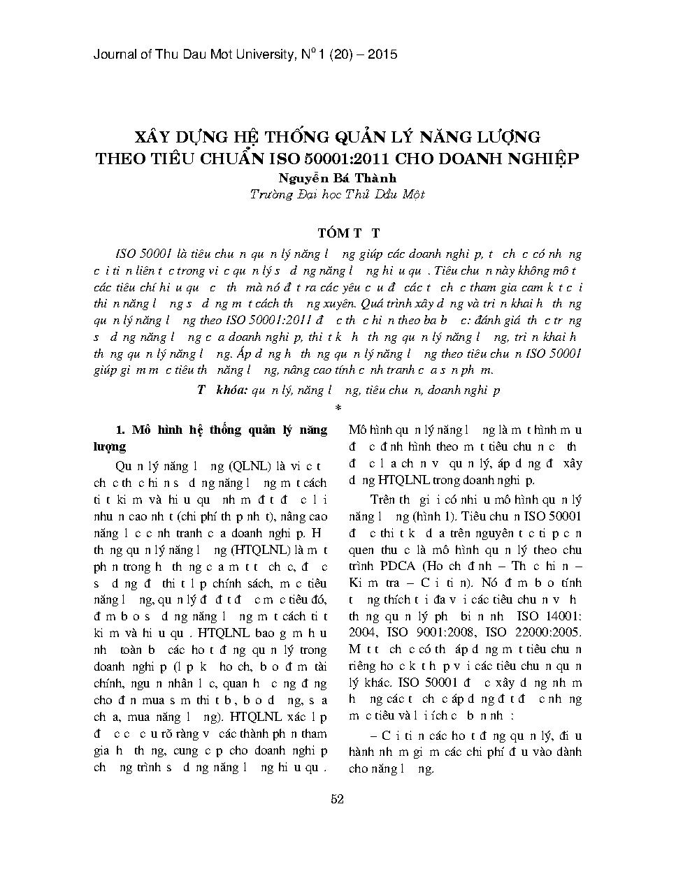 Xây dựng hệ thống quản lý năng lượng theo tiêu chuẩn ISO 50001:2011 cho doanh nghiệp