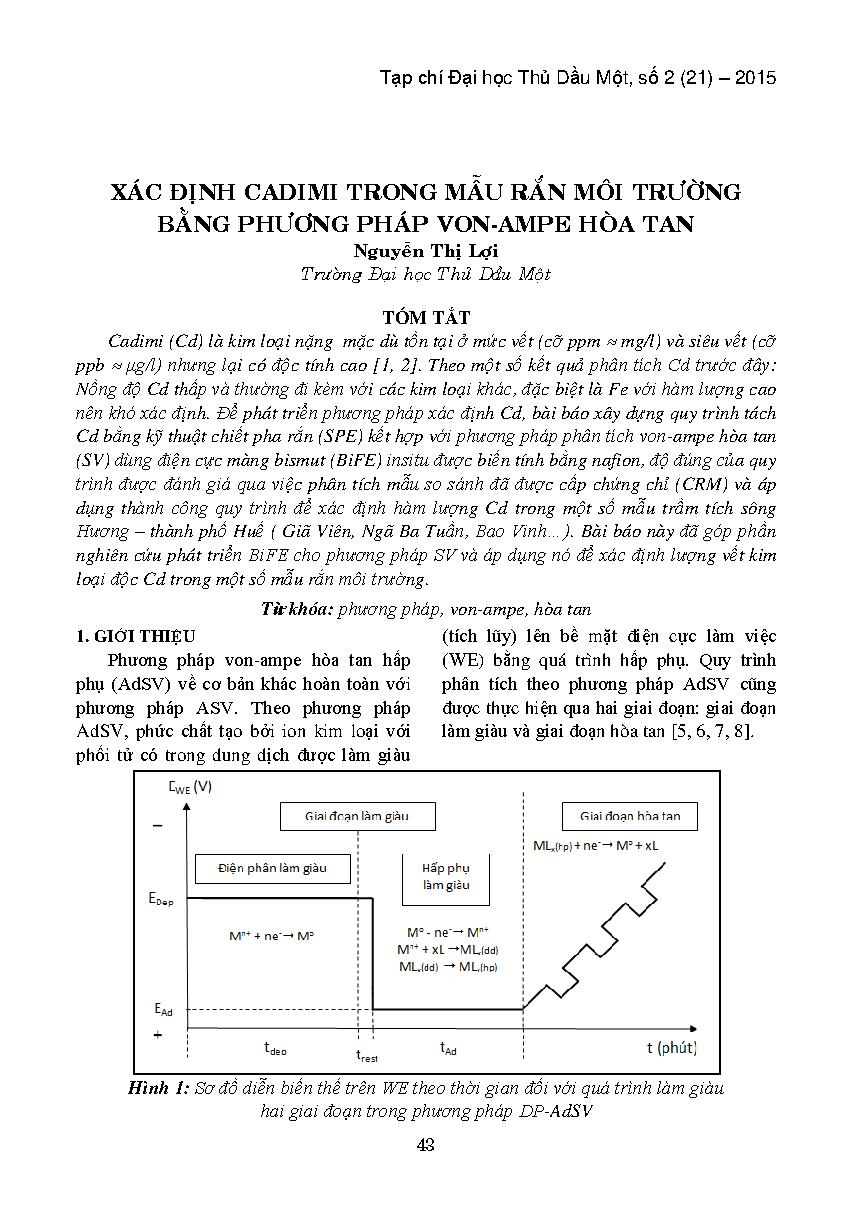 Xác định cadimi trong mẫu rắn môi trường bằng phương pháp von-ampe hòa tan