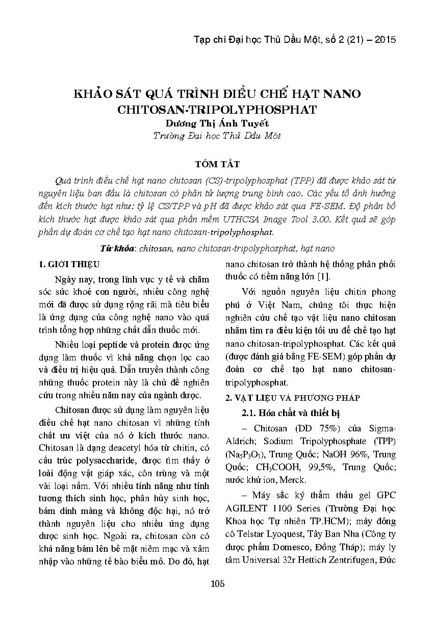 Khảo sát quá trình điều chế hạt nano chitosan-tripolyphosphat