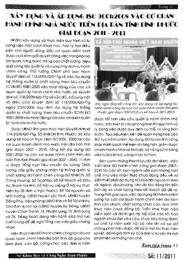 Xây dựng và áp dụng ISO 9001: 2008 vào cơ quan hành chính nhà nước trên địa bàn tỉnh Bình Phước giai đoạn 2011-2013