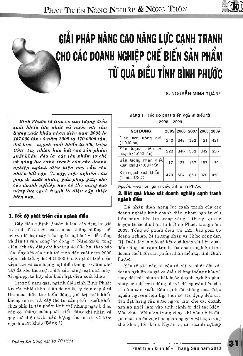 Giải pháp nâng cao năng lực cạnh tranh cho các doanh nghiệp chế biến sản phẩm từ quả điều tỉnh Bình Phước