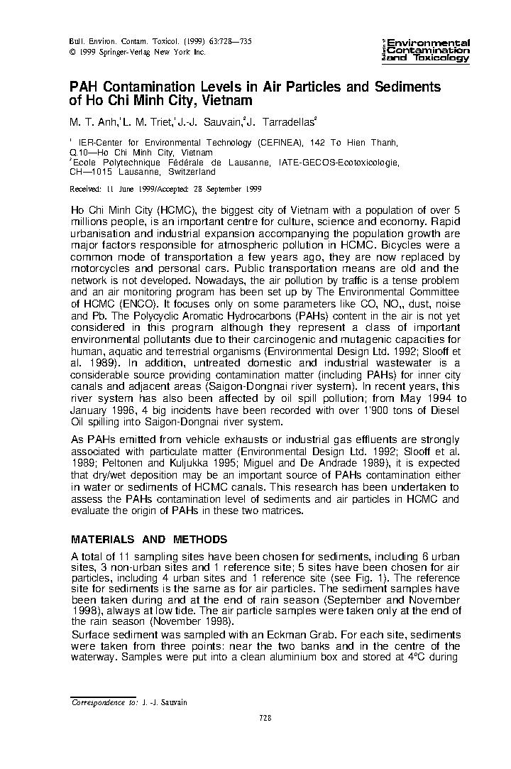 PAH Contamination Levels in Air Particles and Sediments of Ho Chi Minh City, Vietnam