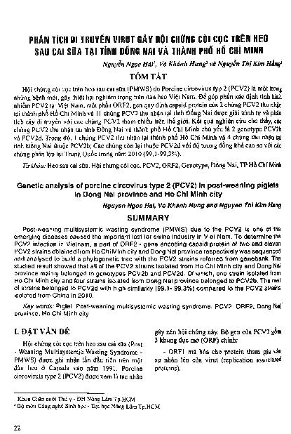 Phân tích di truyền virut gây hội chứng còi cọc trên heo sau cai sữa tại tỉnh Đồng Nai và Thành Phố Hồ Chí Minh