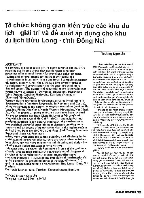 Tổ chức không gian kiến trúc các khu du lịch - giải trí và đề xuất áp dụng cho khu du lịch Bửu Long - tỉnh Đồng Nai