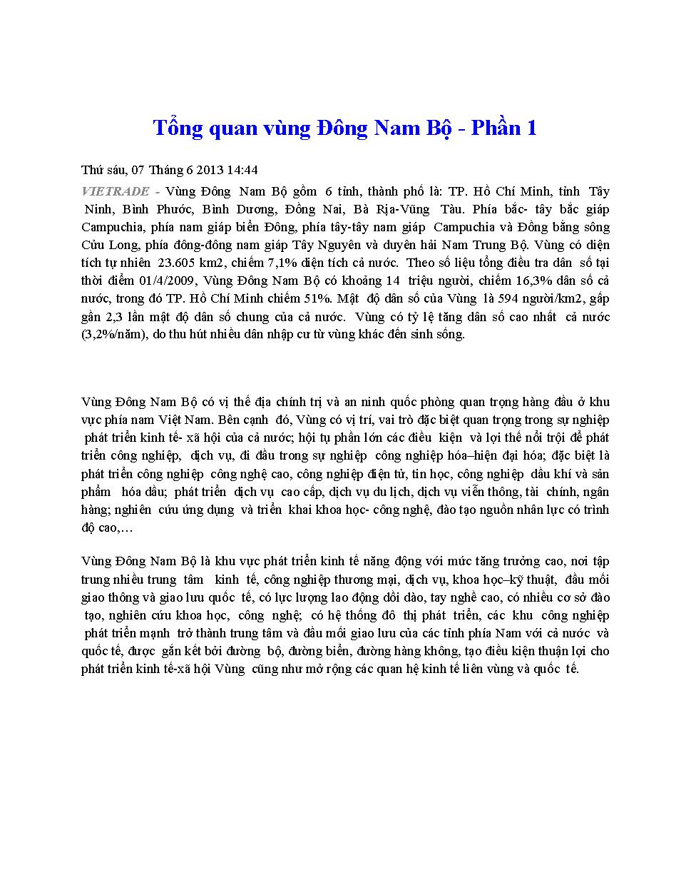 Tổng quan vùng Đông Nam Bộ.$nPhần 1