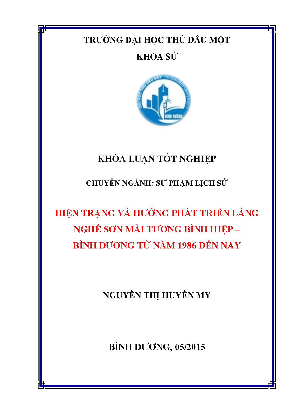 Thực trạng và hướng phát triển làng nghề sơn mài Tương Bình Hiệp - Bình Dương từ năm 1986 đến nay