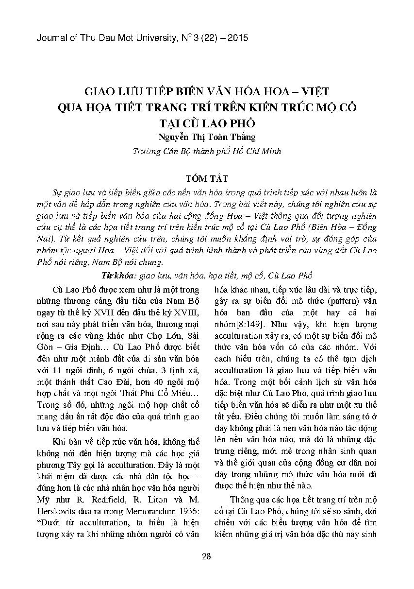 Giao lưu tiếp biến văn hóa Hoa - Việt qua họa tiết trang trí trên kiến trúc mộ cổ tại cù lao phố