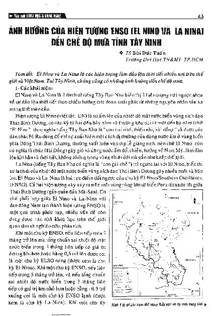 Ảnh hưởng của hiện tượng Enso (El Nino và La Nina) đến chế độ mưa tỉnh Tây Ninh