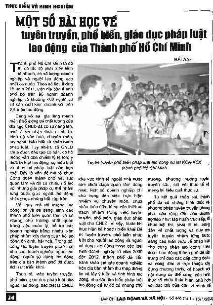 Một số bài học về tuyên truyền, phổ biến, giáo dục pháp luật lao động của Thành phố Hồ Chí Minh