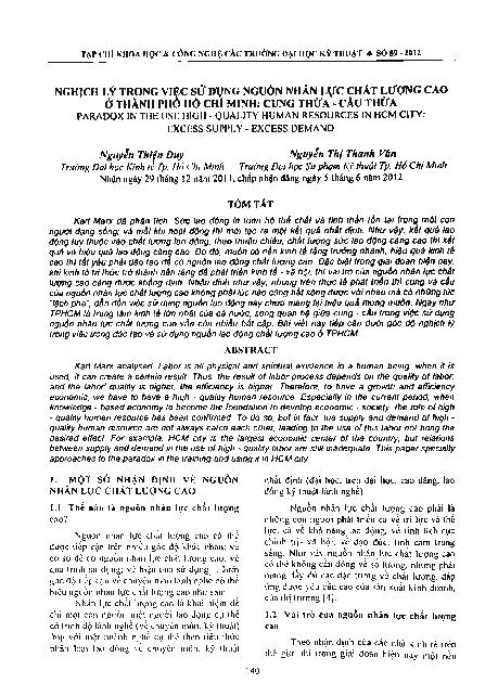 Nghịch  lý trong việc sử dụng nguồn nhân lực chất lượng cao ở thành phố Hồ Chí Minh: Cung thừa - cầu thừa