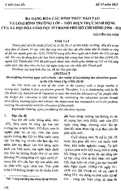 Đa dạng hóa các hình thức đào tạo và loại hình trường lớp - một hiện thực sinh động của xã hội hóa giáo dục ở Thành phố Hồ Chí Minh (1996-2010)