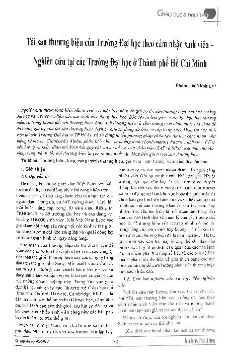Tài sản thương hiệu của Trường Đại học theo cảm nhận sinh viên - Nghiên cứu tại Các Trường Đại học ở Thành phố Hồ Chí Minh