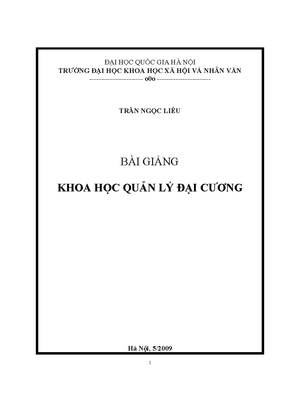 Bài giảng Khoa học quản lý đại cương