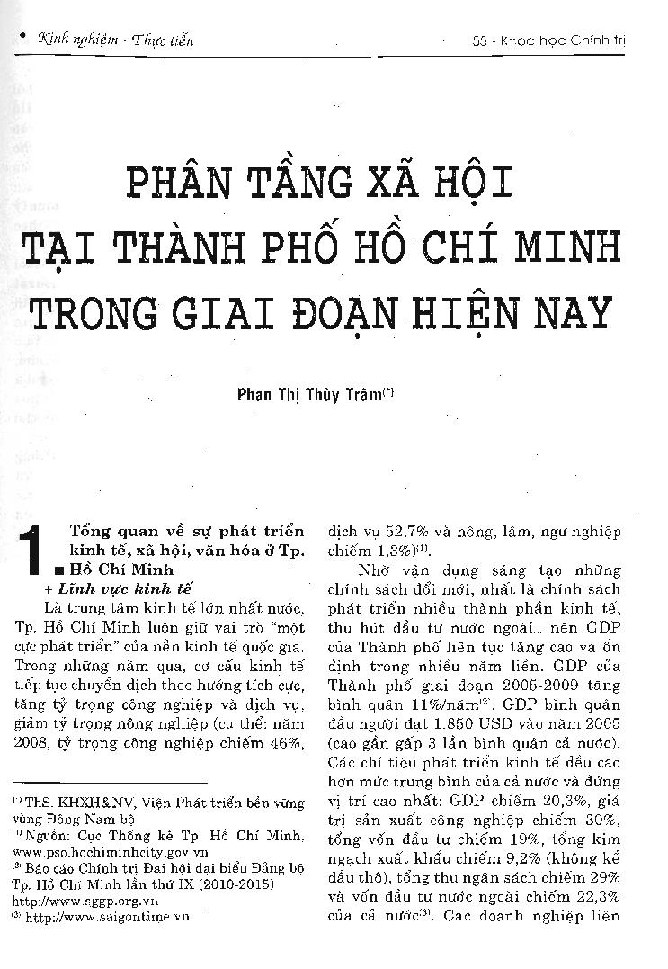 Phân tầng xã hội tại Thành phố Hồ Chí Minh trong giai đoạn hiện nay