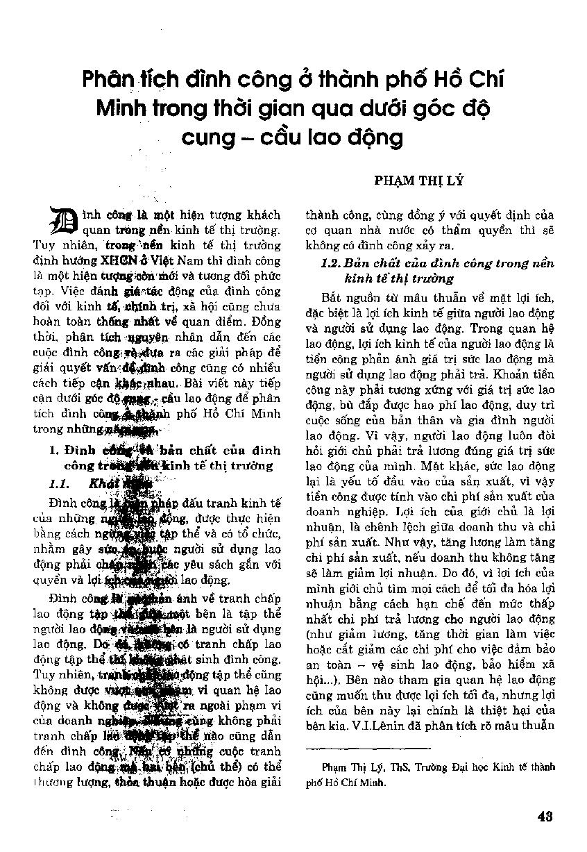 Phân tích đình công ở thành phố Hồ Chí Minh trong thời gian qua dưới góc độ cung - cầu lao động