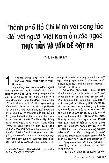 Thành phố Hồ Chí Minh với công tác đối với người Việt Nam ở nước ngoài - thực tiễn và vấn đề đặt ra