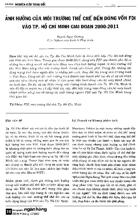 Ảnh hưởng của môi trường thể chế đến dòng vốn FDI vào TP. Hồ Chí Minh giai đoạn 2000-2011