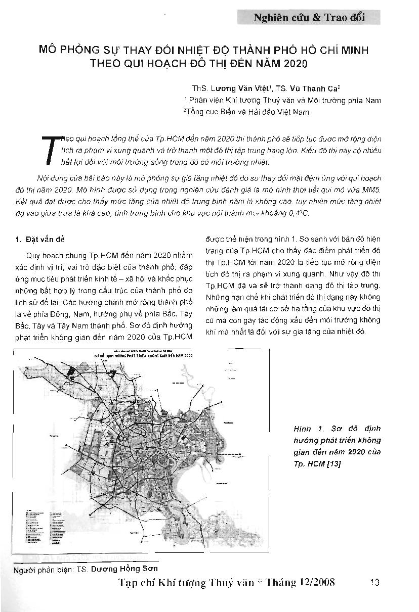 Mô phỏng sự thay đổi nhiệt độ thành phố Hồ Chí Minh theo quy hoạch đô thị đến năm 2020